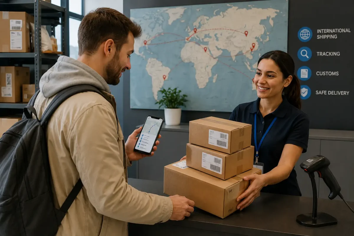 Shopper tracking an international AliExpress delivery at a parcel pickup point