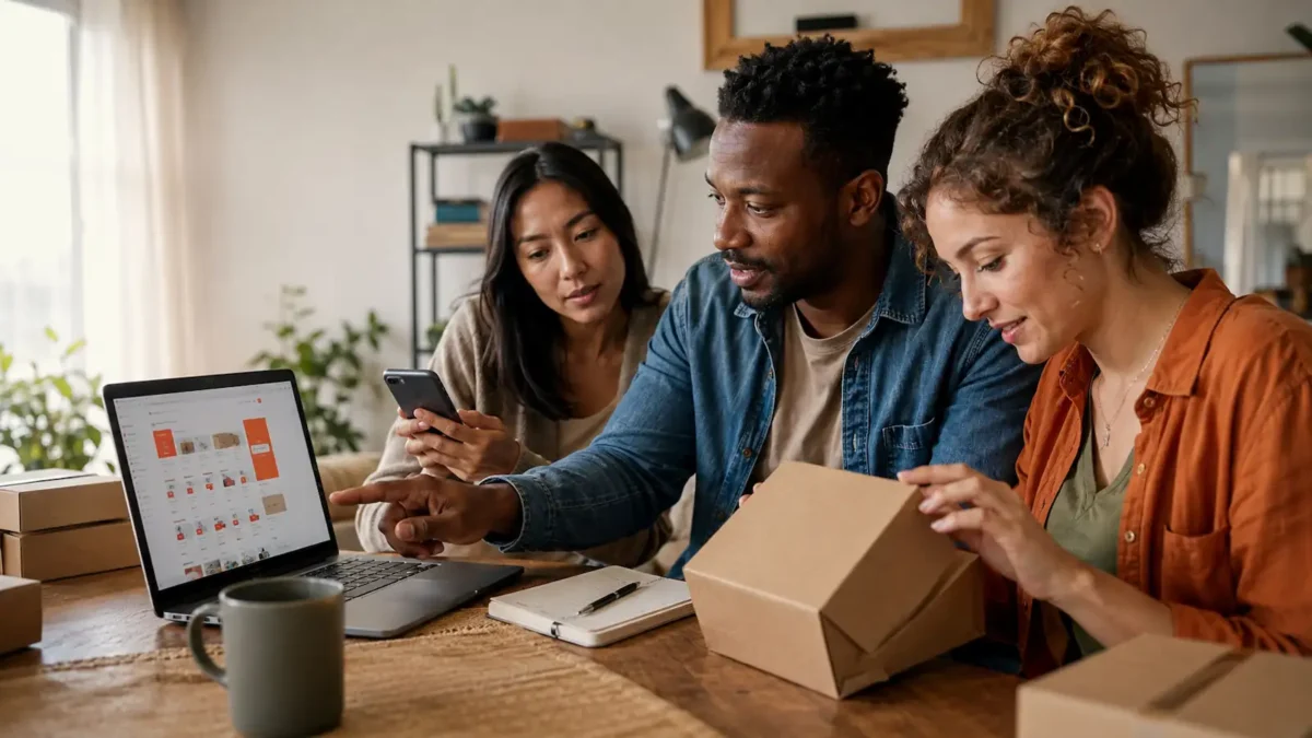 Real shoppers comparing AliExpress deals, coupons and delivery options at home